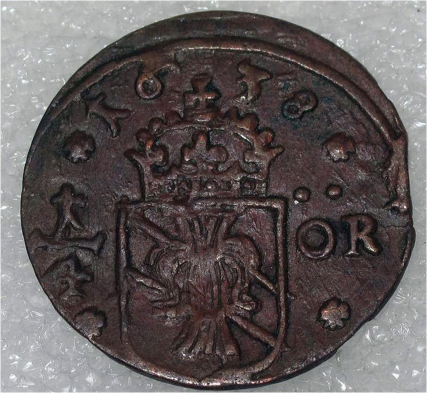 SWEDEN COIN CROWN 1/4 ORE 1638 XF  