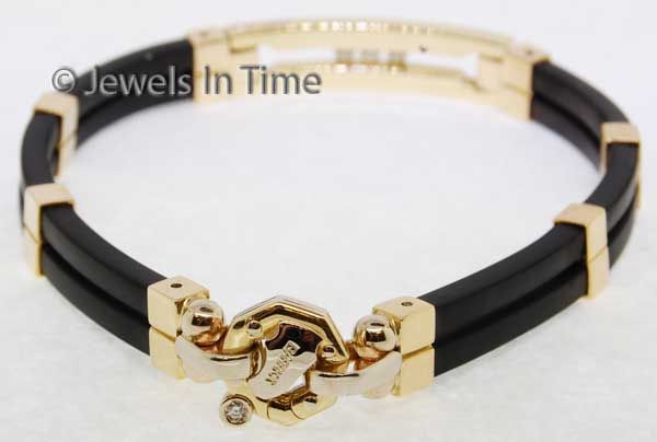 Mens Diamond Baraka Bracelet in 18K YG/WG and Rubber  