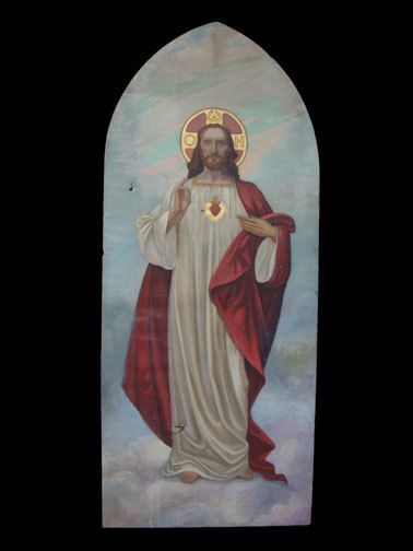 Oil Painting of Jesus with Sacred Heart & Gothic Top  