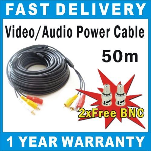 50M RCA VIDEO AUDIO POWER CABLE 4 CCTV CAMERA SPYCAM  