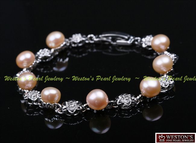 NATURAL PINK GENUINE CULTURED FRESHWATER PEARL BRACELET  