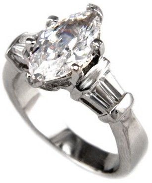 16CTW MARQUISE BAGUETTES STONE ENGAGEMENT RING size 6  