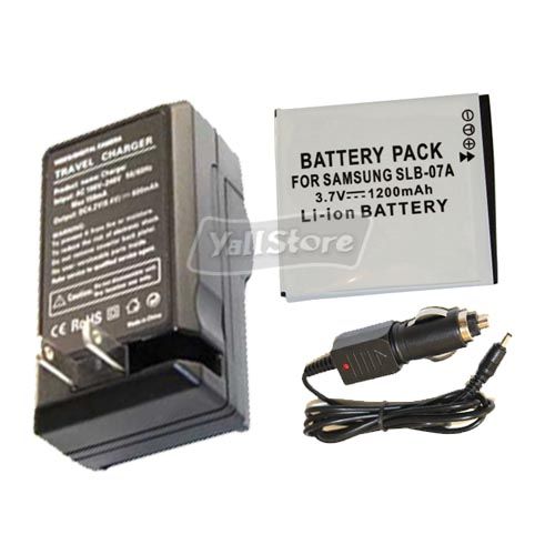 BATTERY+CAR/AC CHARGER FOR SAMSUNG SLB 07A TL220 TL225  