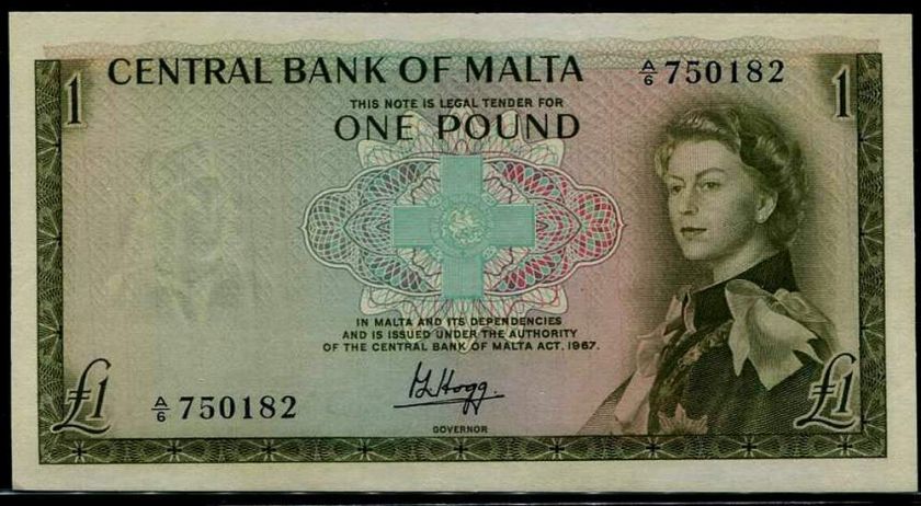 Malta 1 Pound Queen Elizabeth II, Bank Note1967 #p29a UNC @1017  