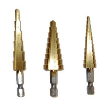 3Pc Titanium M2 High Speed Steel Step Drill Bit Set  