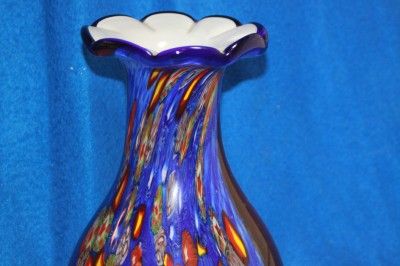 Large 11 inch Murano Millefiori Case Art Glass Vase  