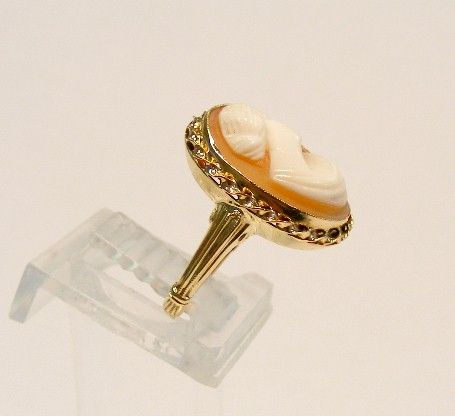 VINTAGE 10K YELLOW GOLD SHELL CARVED CAMEO RETRO RING *  