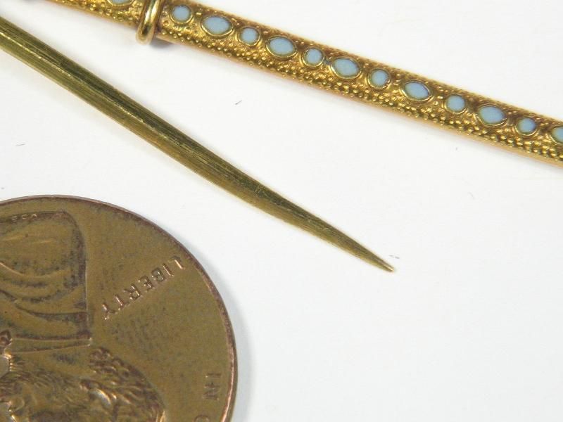 ANTIQUE ENGLISH 15K GOLD PEARL ENAMEL SWORD & SCABBARD PIN / TIE PIN 