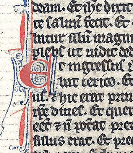   ILLUMINATED MANUSCRIPT BIBLE LEAF, c. 1247   LUKE   INITIALS  