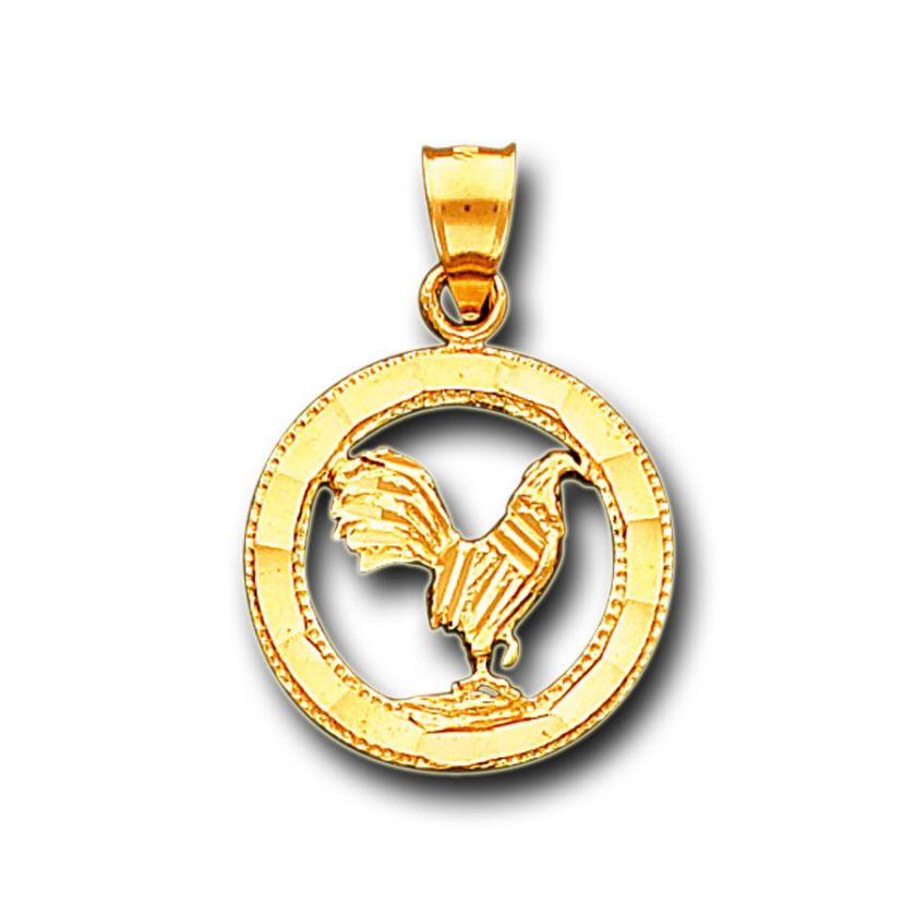 14K Solid Yellow Gold Rooster Gallo D.C. Charm Pendant  