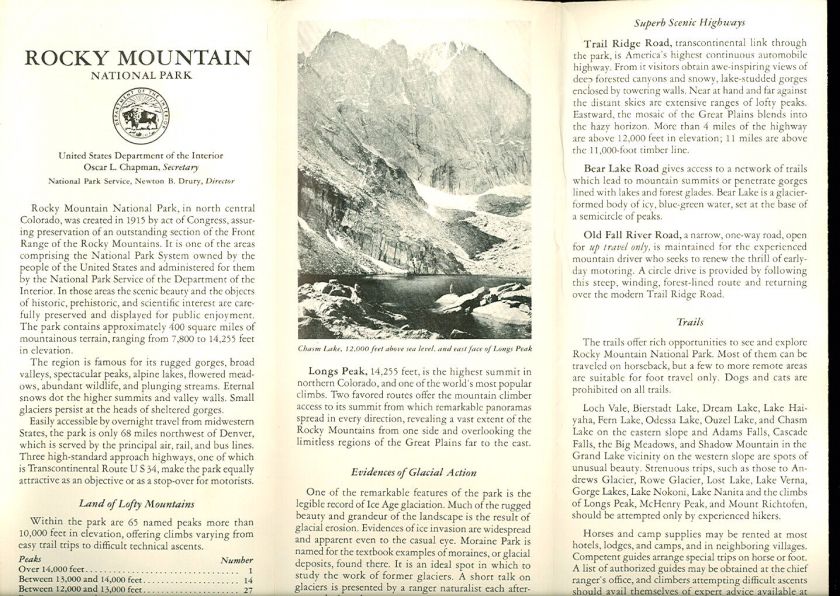 1949 ROCKY MOUNTAIN NATIONAL PARK MAP & Guide  Colorado  