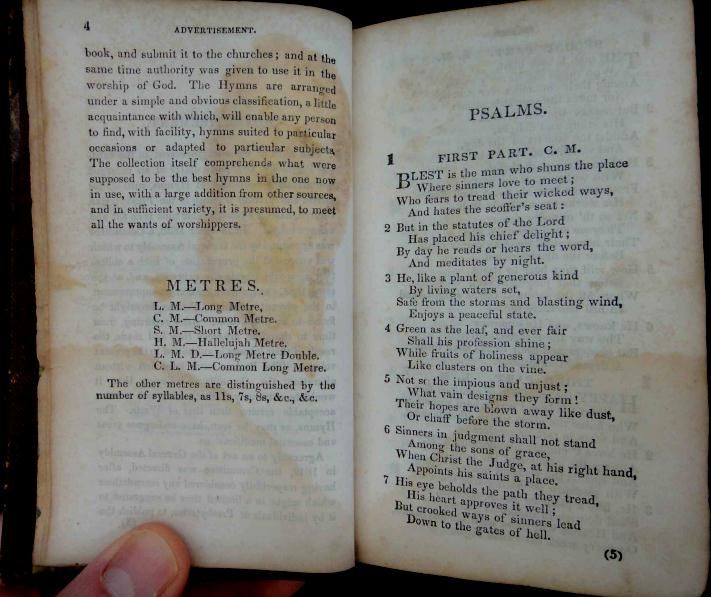 1843 antique BOOK PSALMS & HYMNS PRESBYTERIAN clayton  