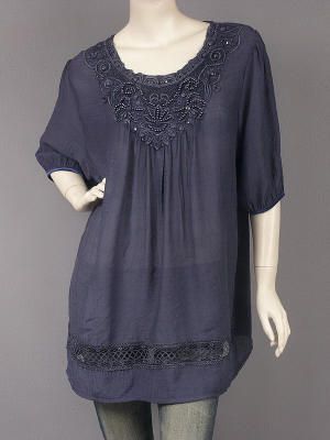 Gothic Renaissance Blue Beaded Top Tunic L  