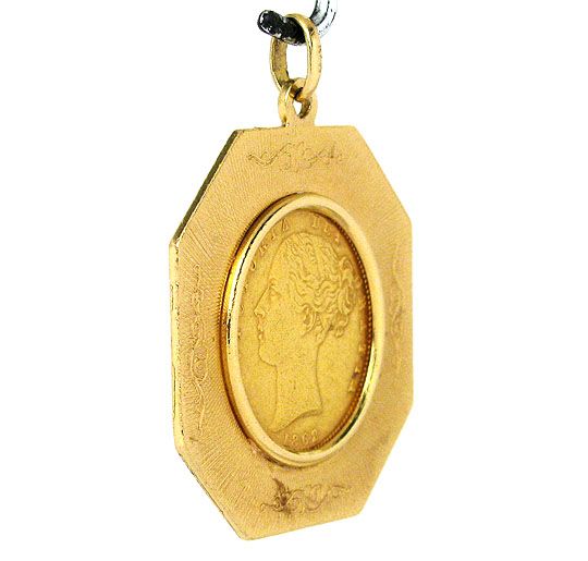 22K GOLD COIN ON A 14K YELLOW GOLD ORNATE PENDANT  