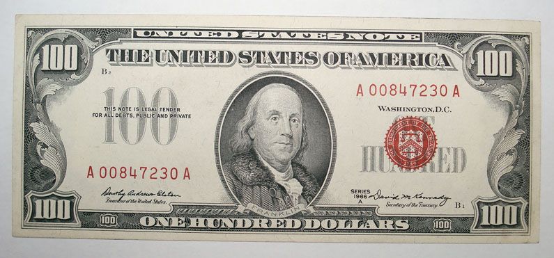 1966 A ONE HUNDRED U.S. NOTE AU/UNC  