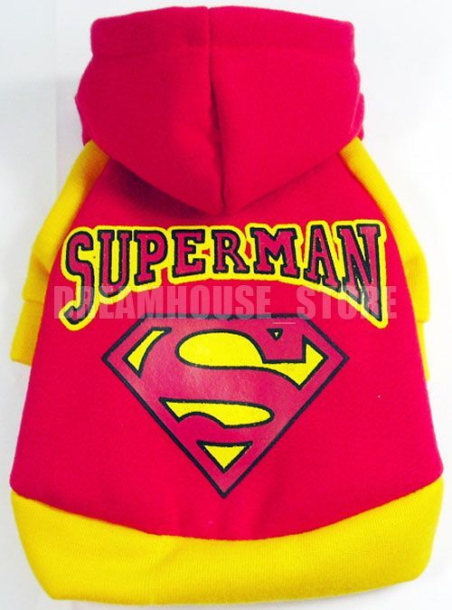 Red SUPER MAN Dog Coat Jacket Clothes Costume XS S M L XL  