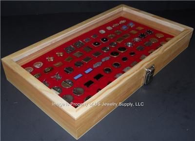 Natural Wood Glass Top Red 36 Pair Cufflinks Cuff link Display 