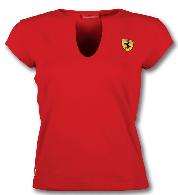 NEW 100% AUTHENTIC FERRARI WOMEN’S SHIELD V NECK T SHIRT