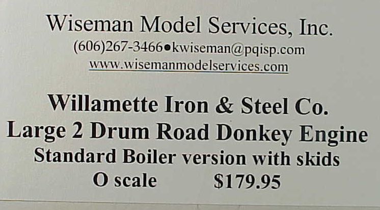 On3/On30 WISEMAN V&T WILLAMETTE LARGE 2 DRUM DONKEY  