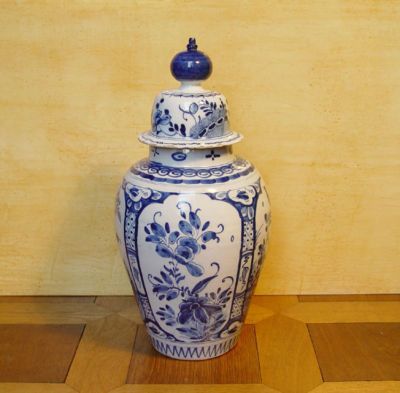 Nice Large Dutch Delft Vase Flowers + Birds 18th C. Marked  