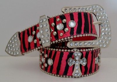 New 80s Western Cowgirl Pink Zebra Cross Studded Rhinestone Leather 