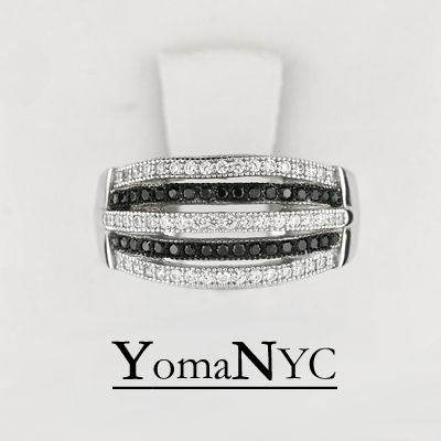 New Ladys Sterling Silver Micro Pave Black/White Ring  