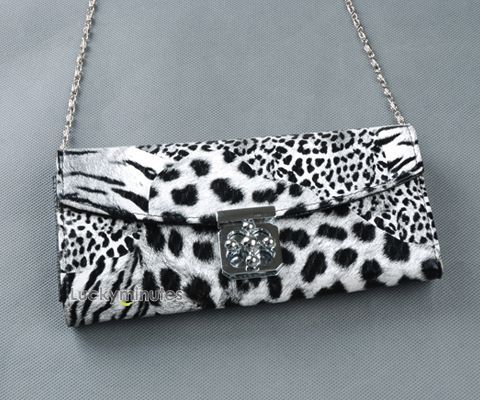 I800 White Tiger Print Flower Buckle Lady Wallet Purse Shoulder Hand 