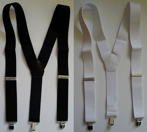 BRACES Stretch BLACK or WHITE Gangster Suspenders PIMP  