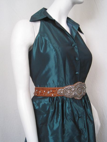 395 Carmen Marc Valvo Dress Taffetta Collar 10 M Green #0007K5  