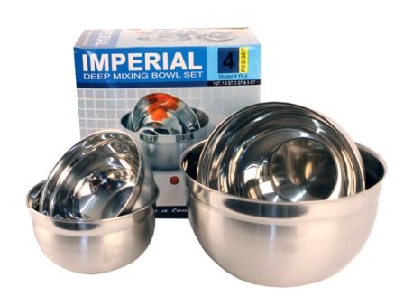 Stainless Steel Euro Mixing Bowl Set   4 Nested Deep Kitchen Bowls 