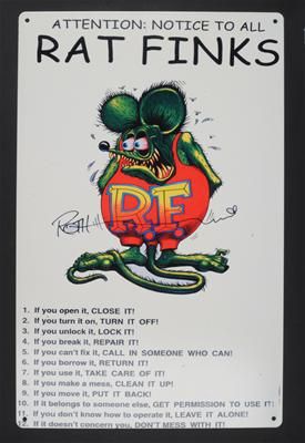 Tin Sign Rectangular Rat Fink Rules 11.0 Height 17.0 Width Each 