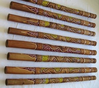 ABORIGINAL DIDJERIDU SNAKE HANDCARVED DOT PAINTINGS ART  