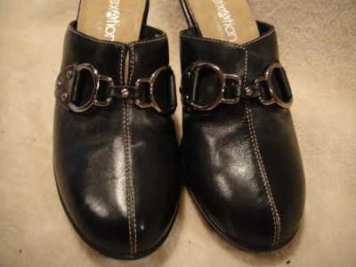 AEROSOLES BLACK LEATHER WEDGE HEELS MULES CLOGS   MUST SEE   US 6M 