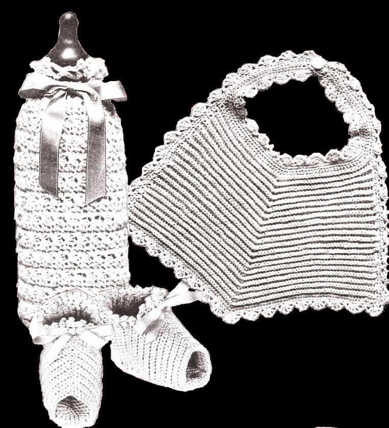 Vintage Baby Bib Booties soft Shoes Crochet Pattern  