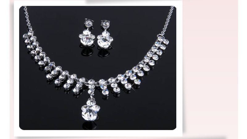 Wedding Bridal SHINY 14K GP NECKLACE EARRING SET WBS006  