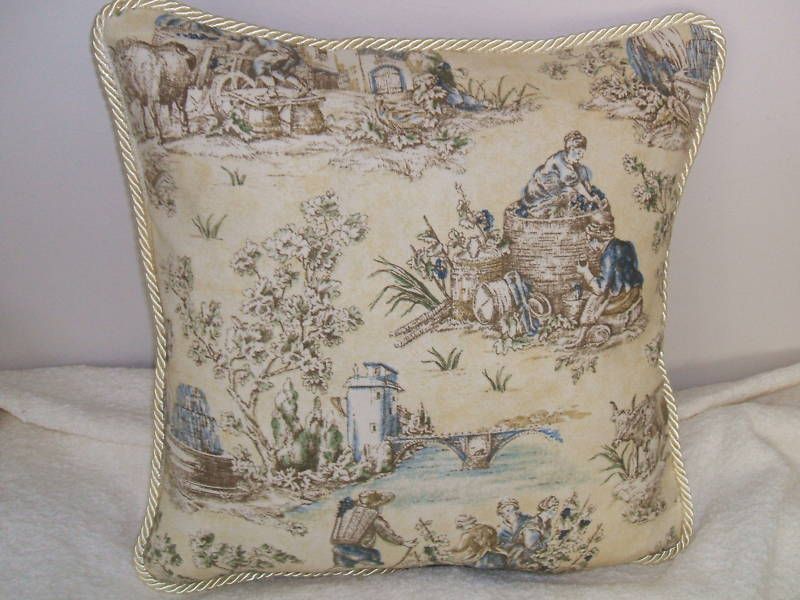 Wav. La Dolce Vita Buttercream Yellow Blue Toile Pillow  