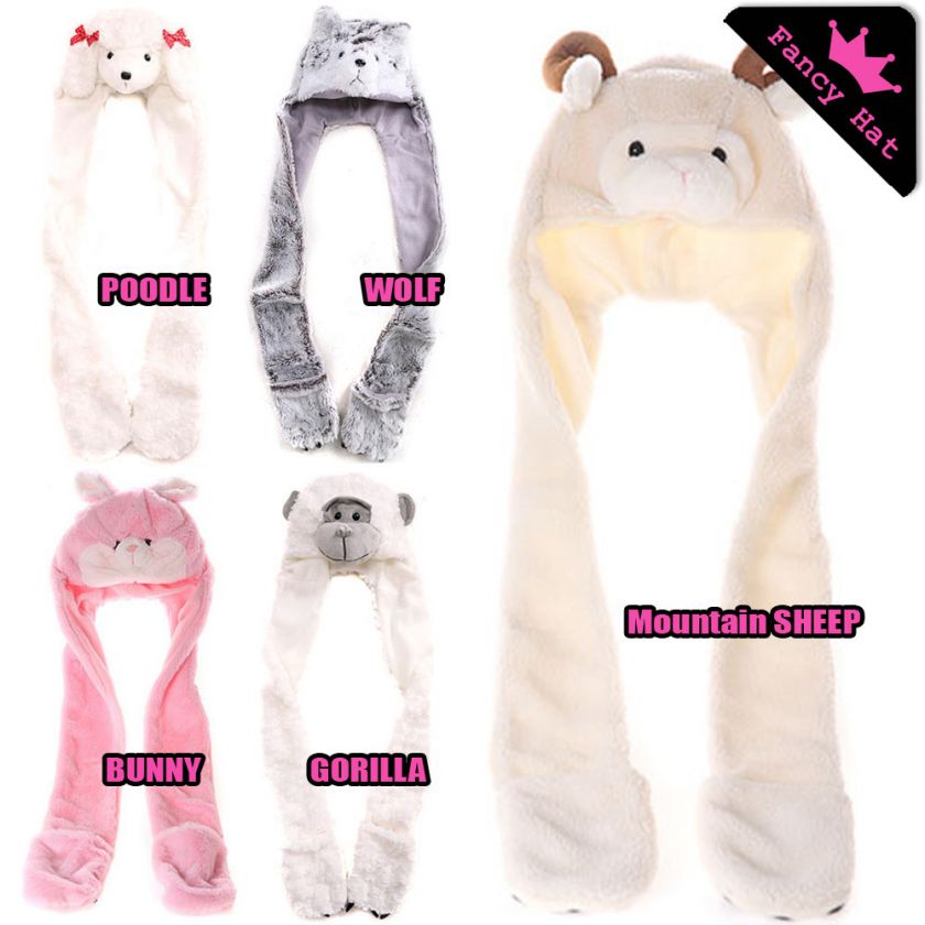 CUTE soft plush cartoon animal hat cap adorable wrap warm scarf fancy 