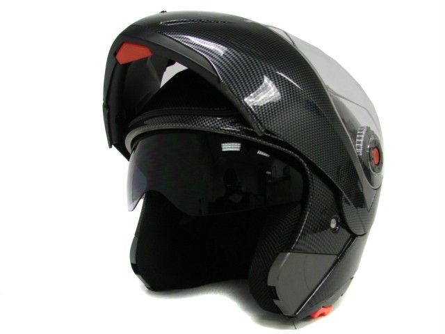 CARBON FIBER MODULAR FLIP UP DUAL VISOR SUN SHIELD MOTORCYCLE HELMET 