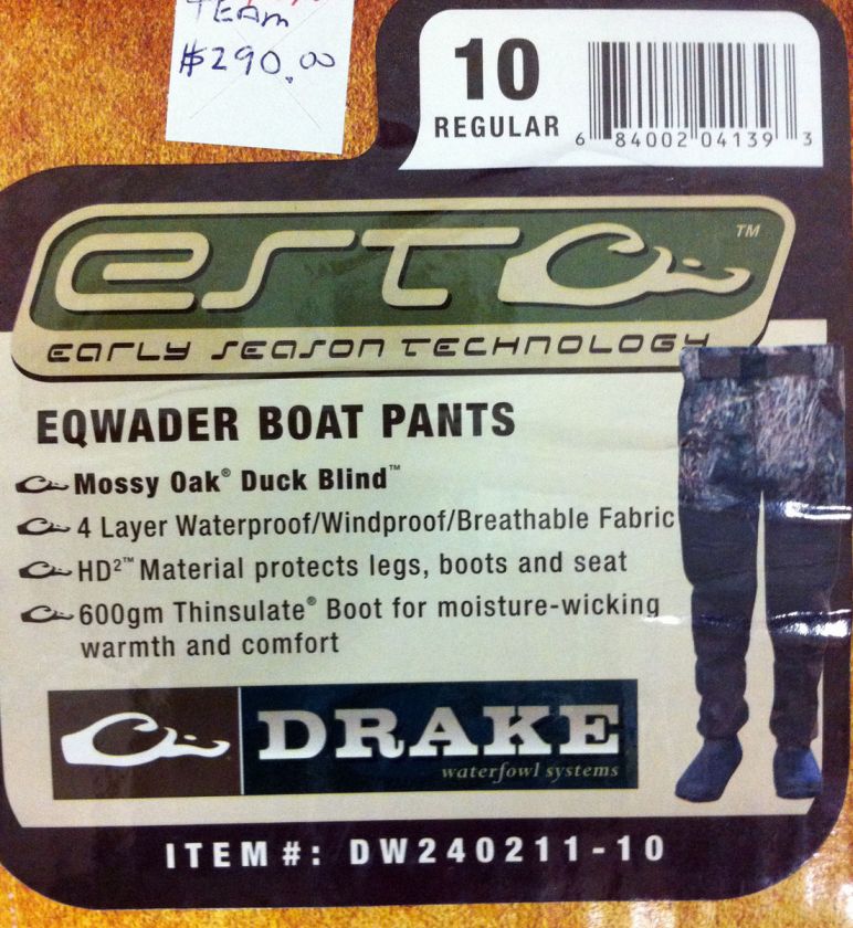 Drake EST Boat Wader Pants Size 10 Reg. New in box  