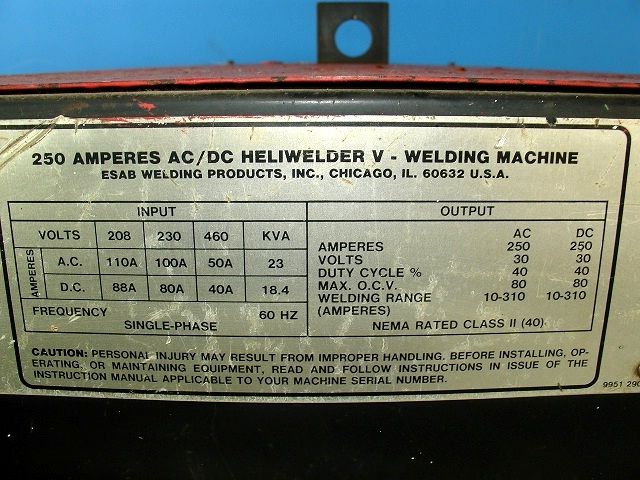 Used Airco 250 AC DC HELIWELDER V Welder. Unit was tested good but is 