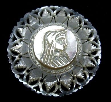   of Pearl Cameo Brooch Pin Bethlehem Religious Virgin Mary Vtg  