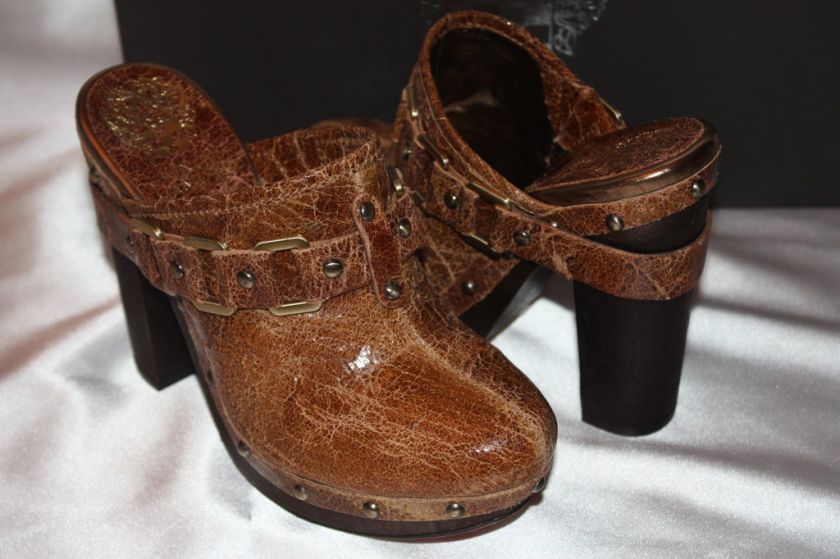 NEW VINCE CAMUTO Cover Tan Distressed Leather Mules 6.5  