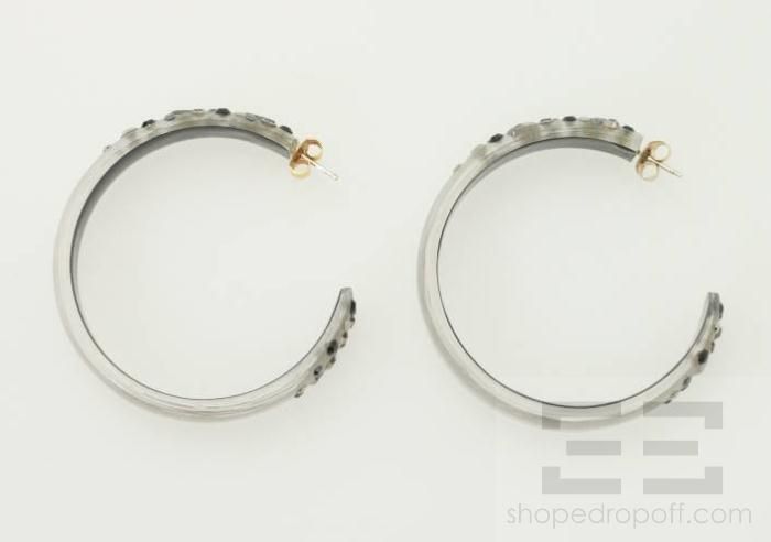 Alexis Bittar Grey Lucite & Swarovski Crystal Hoop Earrings  