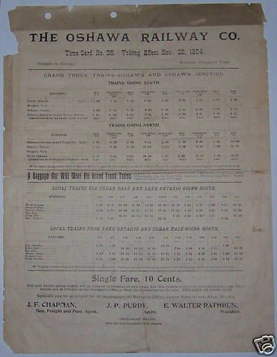 1904 Oshawa Railway (Ontario) Depot Time Card  