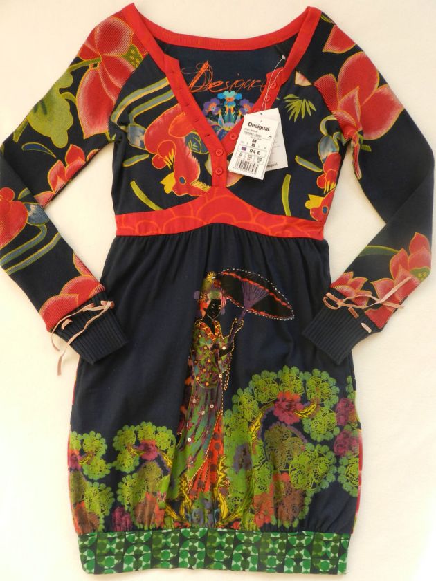 NWT Womens DESIGUAL 17V2063 Amaya SZ M Sweater Sleeves Bubble Dress 