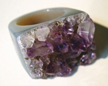 HUGE BRAZIL AMETHYST CRYSTAL CLUSTER DRUSY DRUZY GEMSTONE RING SIZE 8 