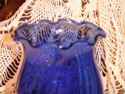 INDIANA GLASS ILLUSIONS SWIRL RUFFLES COBALT BLUE VASE  