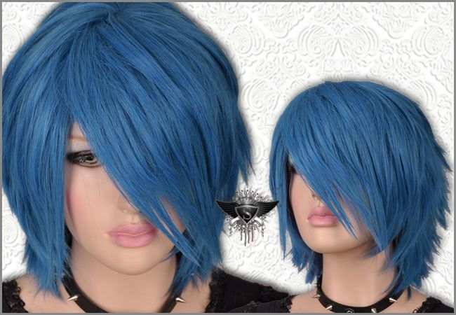 GW106 Layer Blue Mixed Short Straight Animation Wig New  