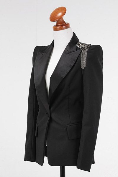 Womens Runway Slim TUXEDO BLAZER power shoulder jacket  