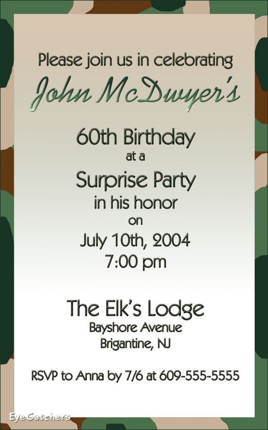 Custom Hunting Camo Army Birthday Party Invitations  